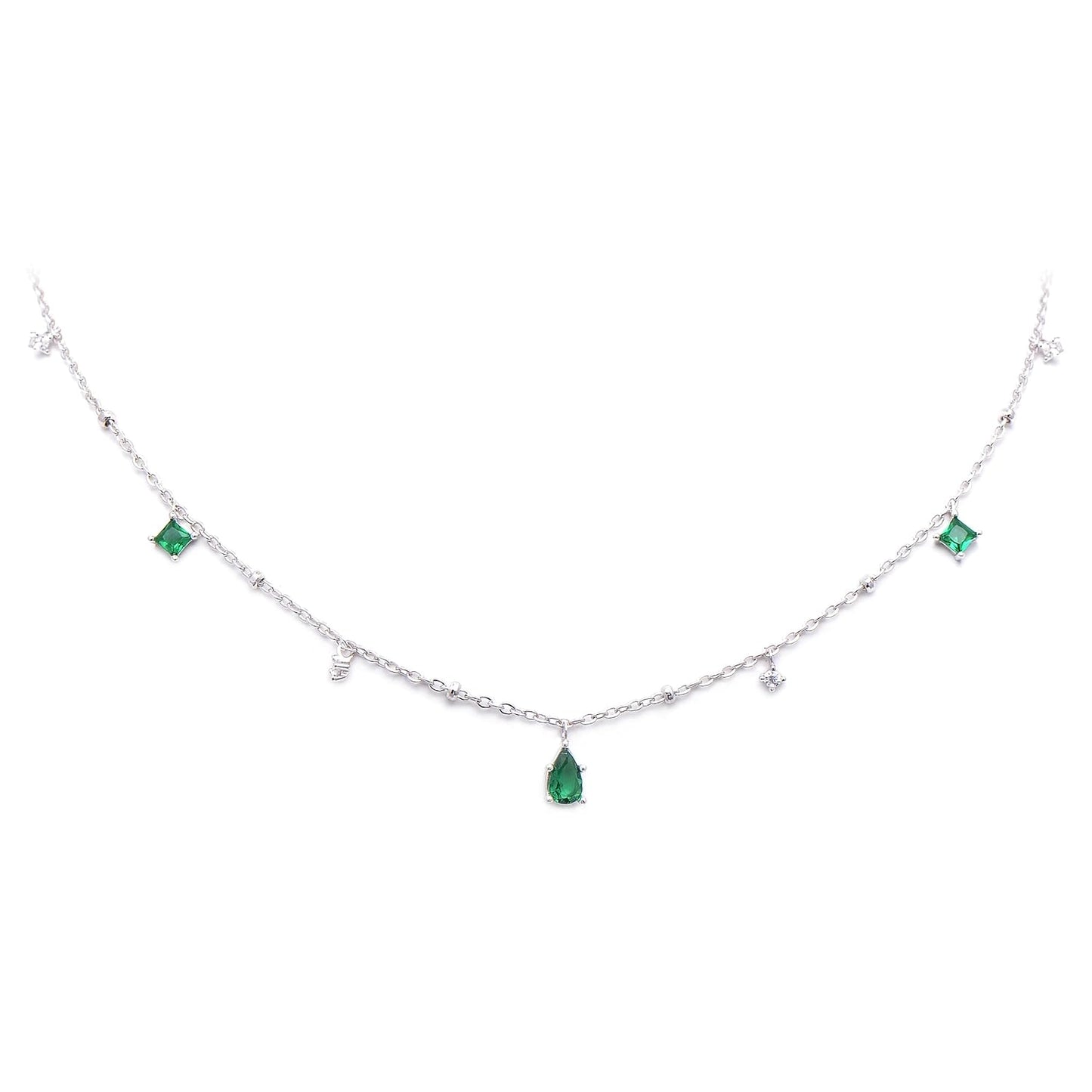 925 Sterling Silver Emerald Green CZ Drop Necklace for Women