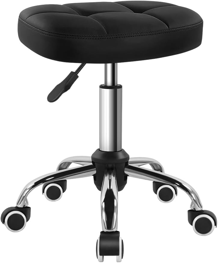 Black Minimalist Swivel Stool with Wheel for Work and SPA