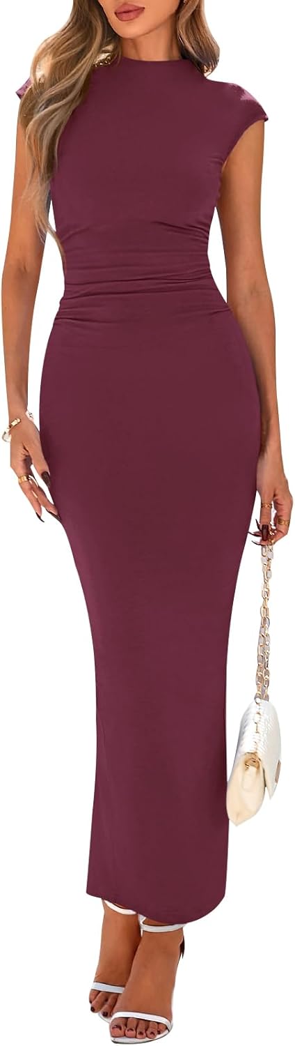 Elegant Summer Maxi Dress for Women with Ruched Bodycon Style