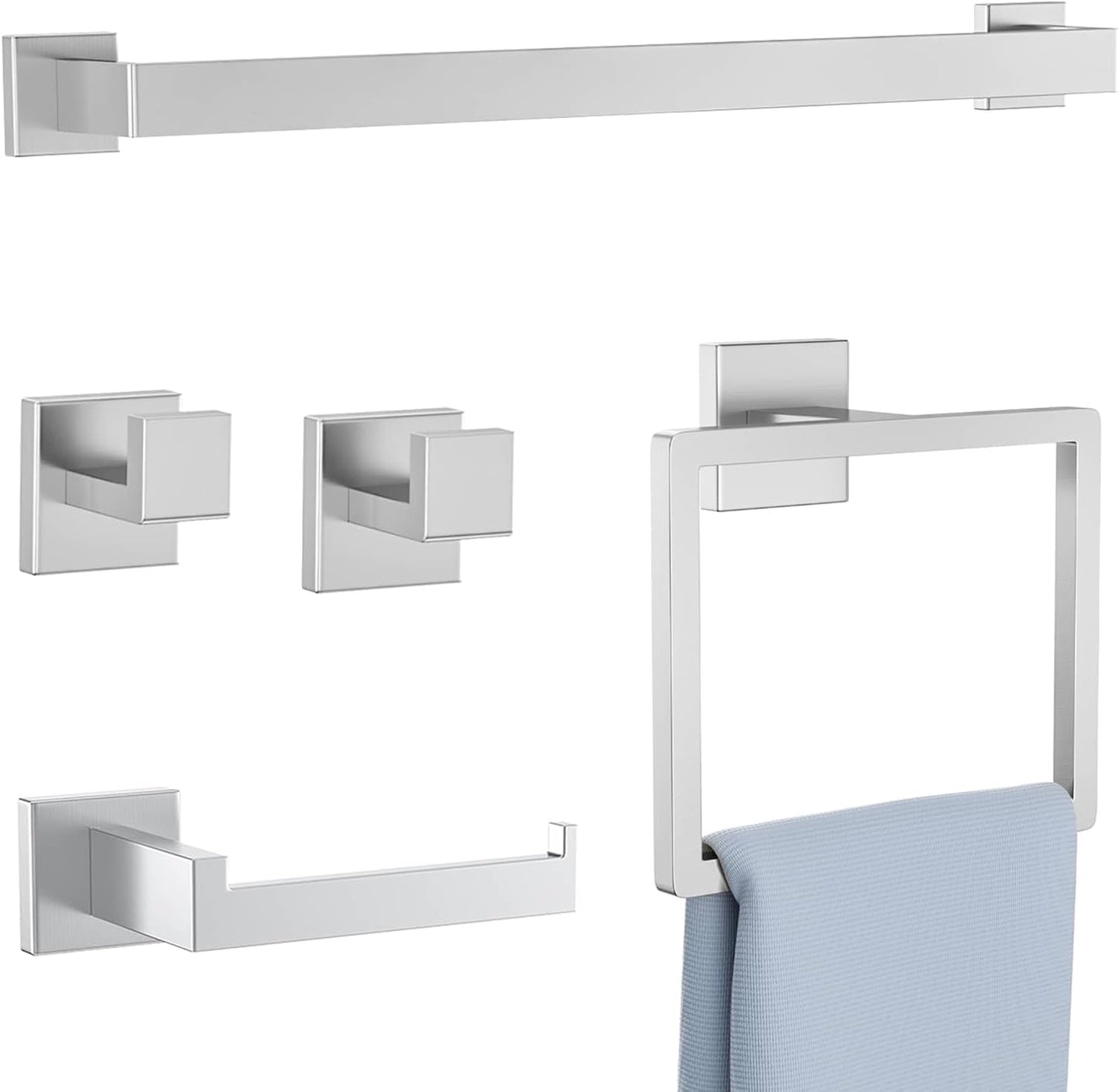 5 Pieces Towel Bar Set in Brushed Nickel for Modern Bathrooms