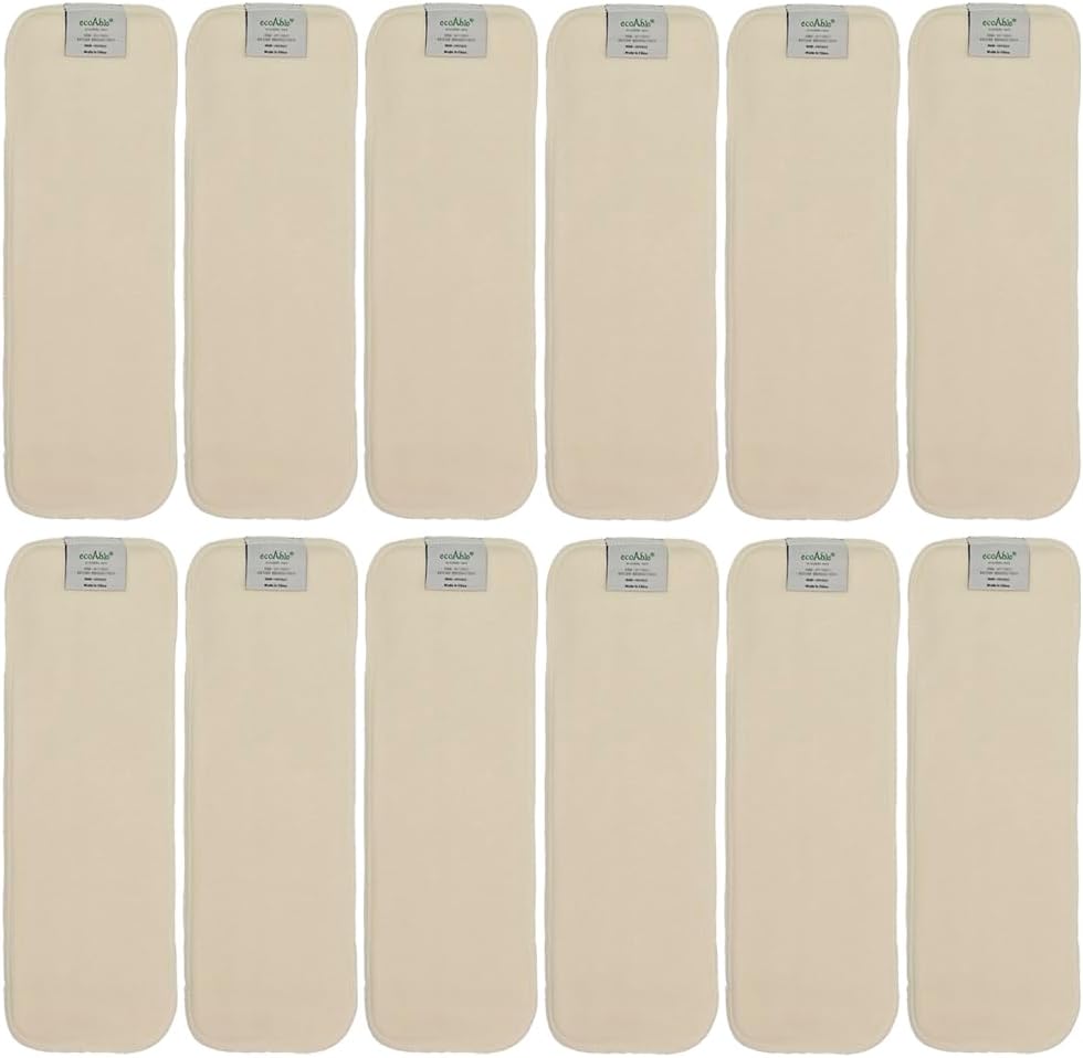 EcoAble 4-Layer Hemp Diaper Inserts for Heavy Wetters Pack of 12