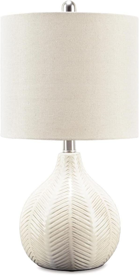 Ceramic Table Lamp with Herringbone Pattern and White Shade