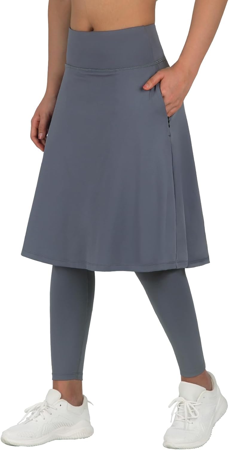 ANIVIVO Women Long Knee Length Skirted Leggings with Pockets