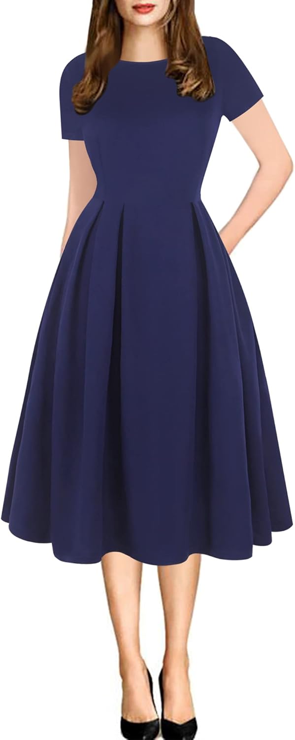 Oxiuly Women's Vintage Patchwork Pockets Swing Dress Review