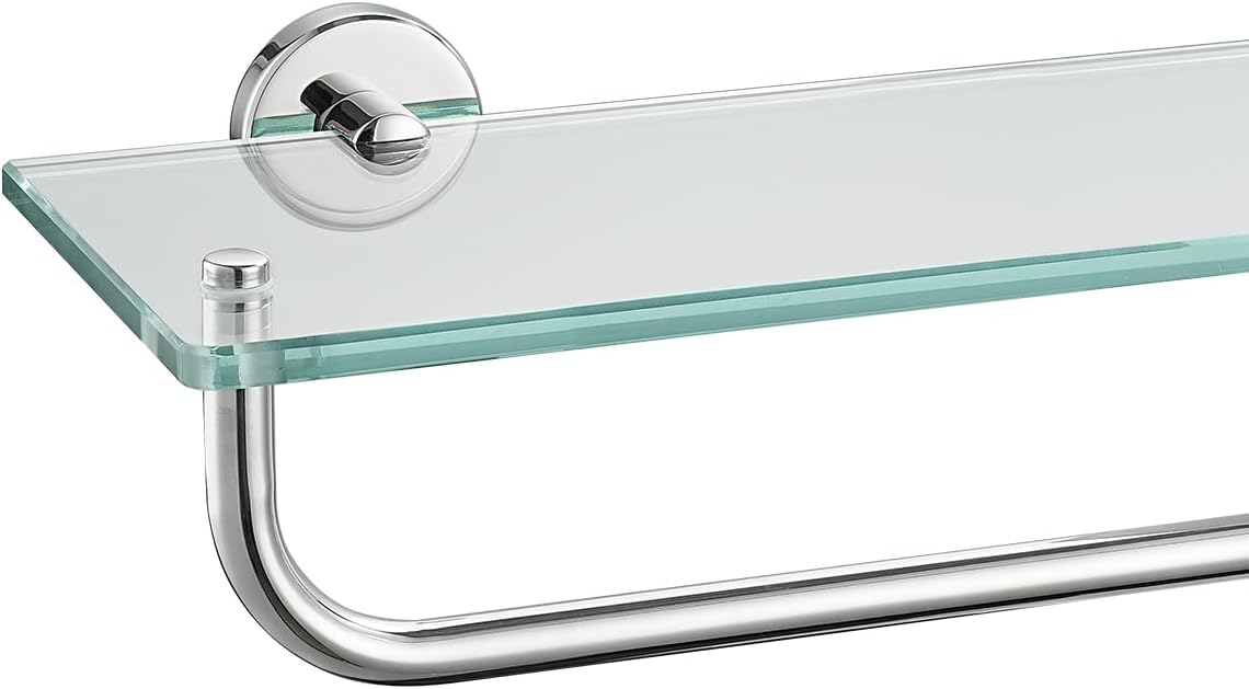 JQK Bathroom Glass Shelf with Towel Bar and Stainless Steel Finish