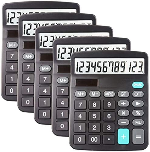 5 Pack Large Display Solar Calculators - Big Buttons, Office Desk Essential
