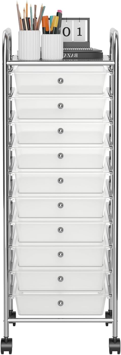 Rolling Utility Cart with 10 Drawers for Home Office Storage