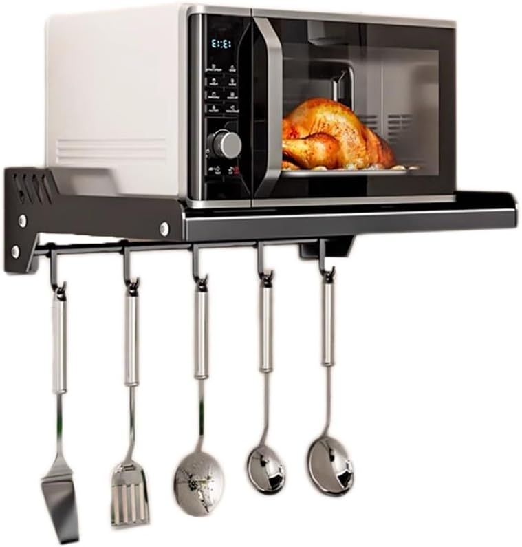 Space-Saving Microwave Shelf with Hooks