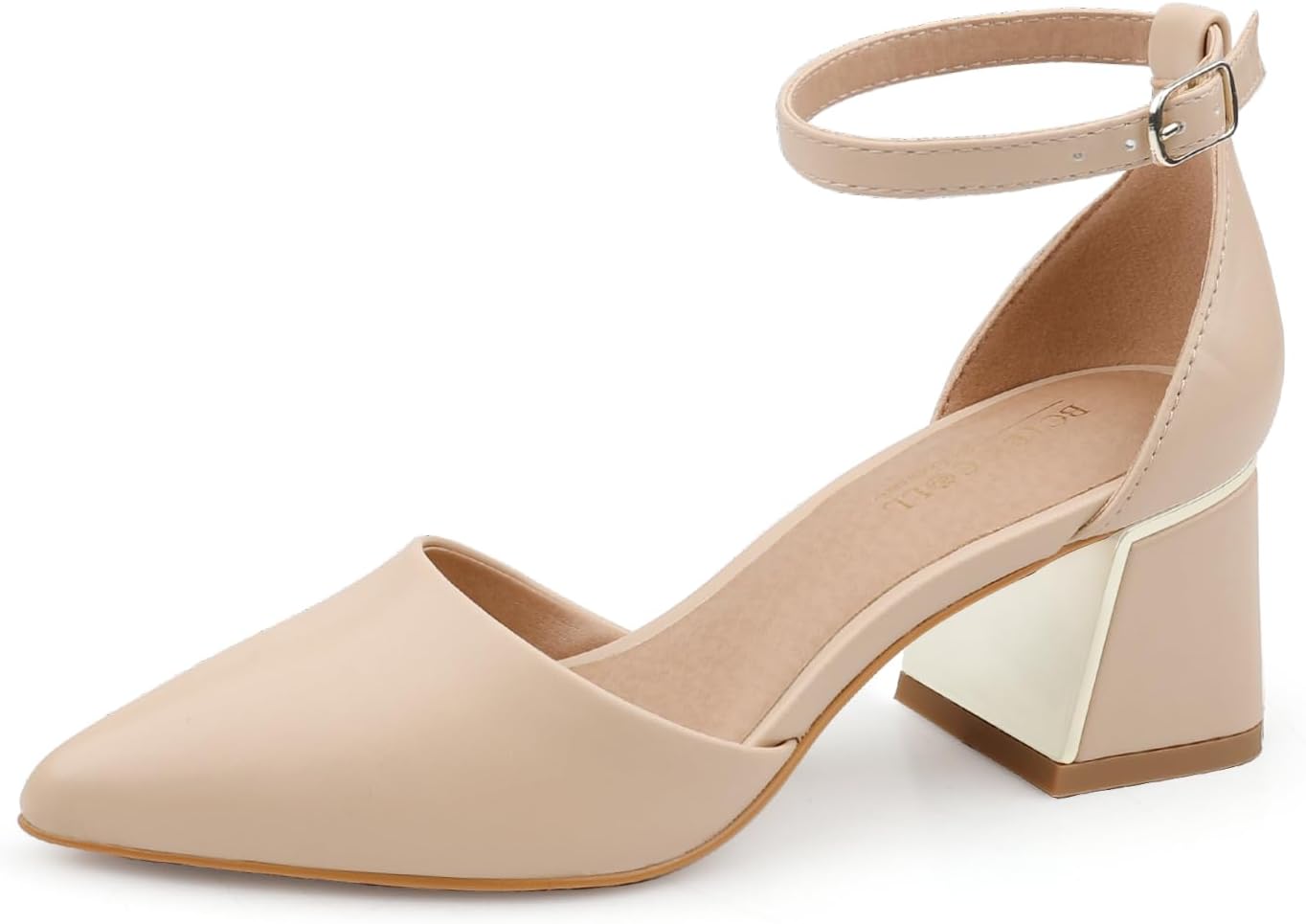 BCTEX COLL Womens Pointed Toe Pumps with Chunky Low Heels
