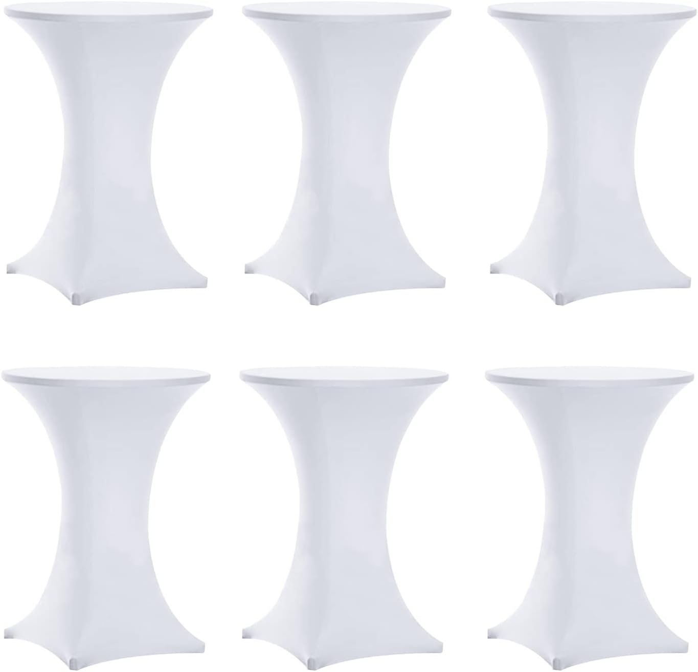 6PC Highboy White Spandex Table Covers - Elegant Fitted Stretch for Round Tables