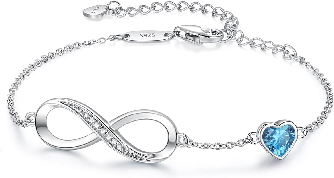CDE Infinity Heart Birthstone Charm Link Bracelet for Women