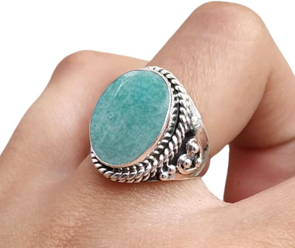 Oval Turquoise Stone 925 Sterling Silver Ring for Boho Style
