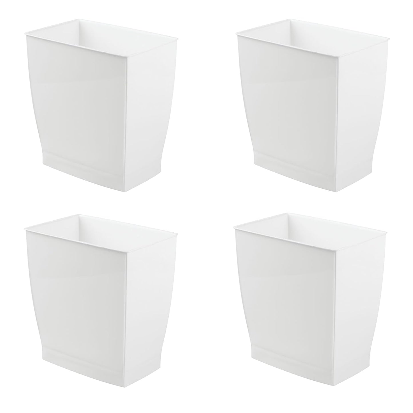 Compact Rectangular Bathroom Trash Cans Set of 4 in White