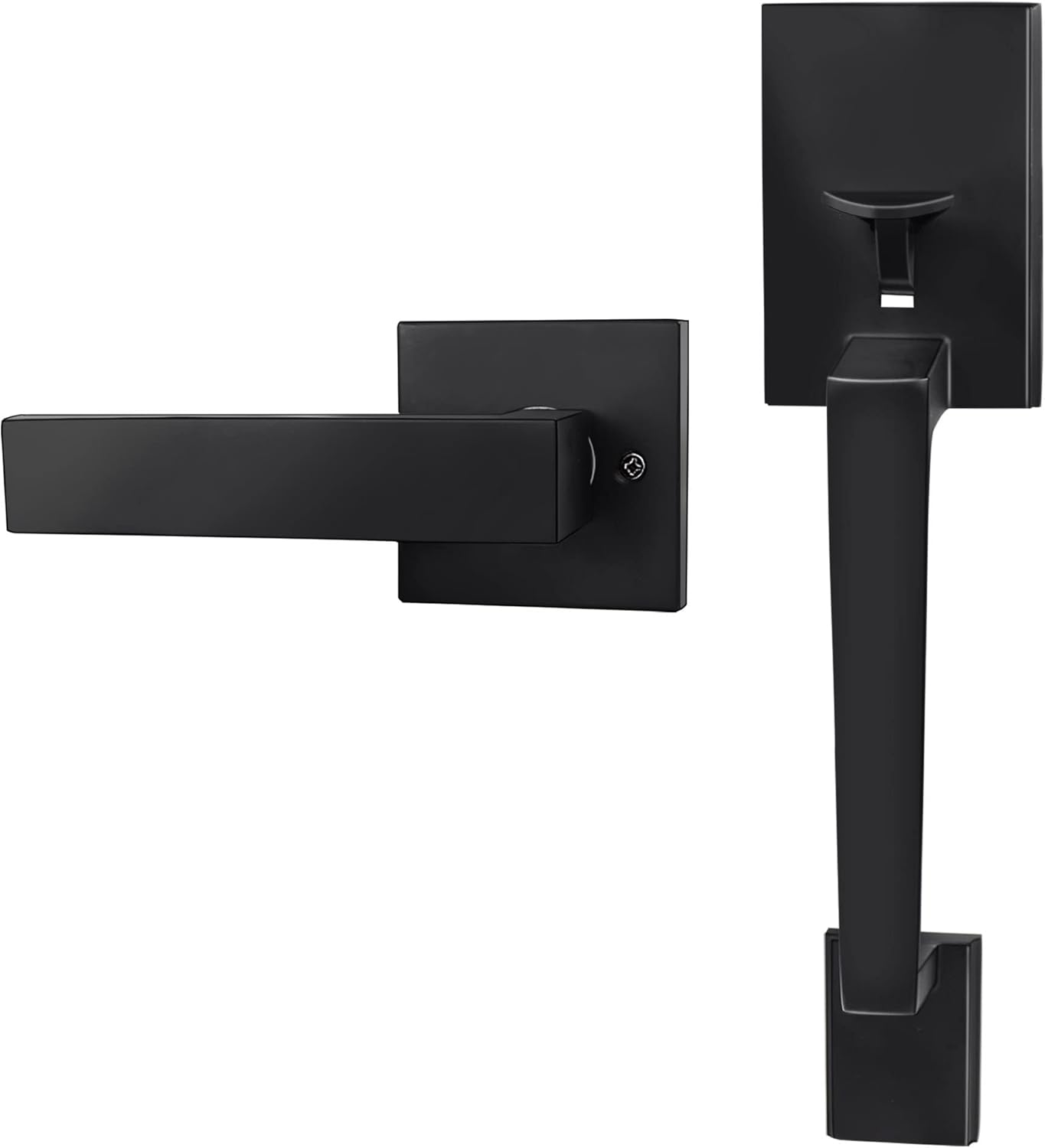Azdele Matte Black Front Door Handle Set for Easy Installation