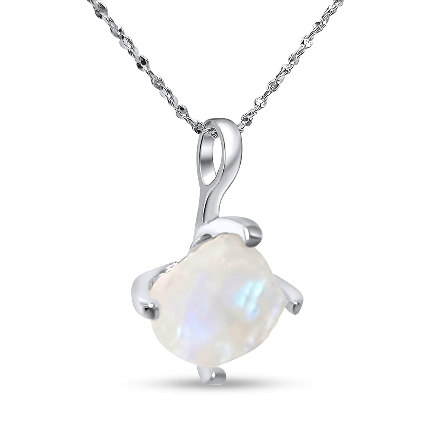 Natural Raw Moonstone Pendant Chain Necklace in White Gold