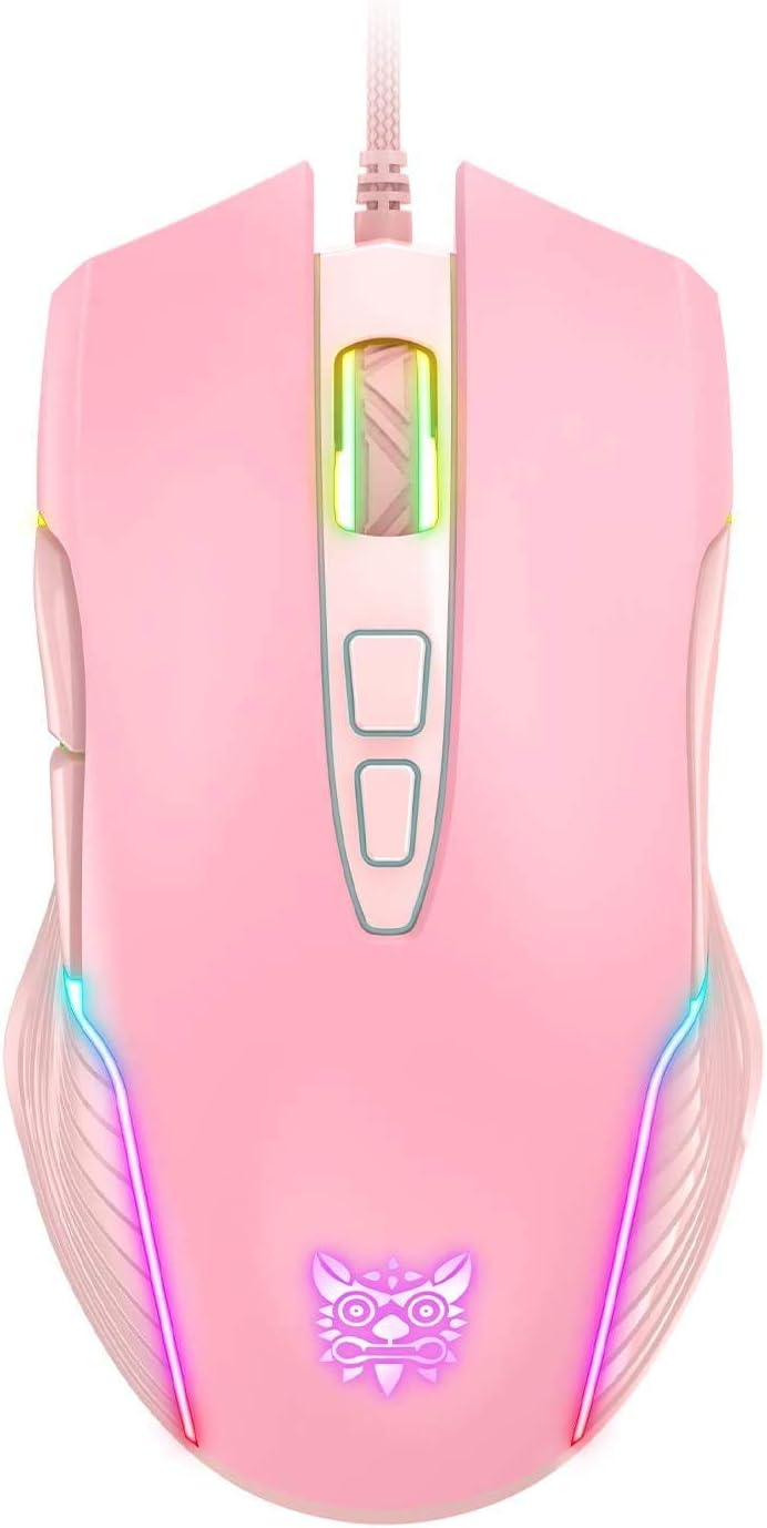 7-Button RGB Gaming Mouse with 6400 DPI for Ultimate Precision in Pink