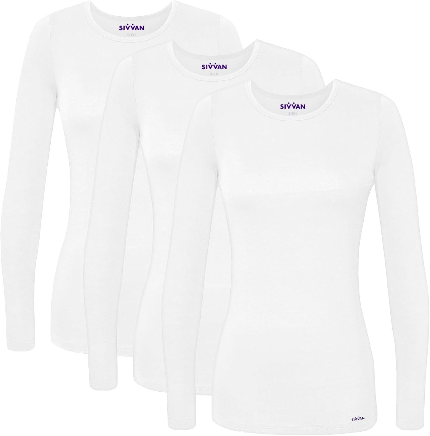 Sivvan Scrubs for Women Long Sleeve Comfort Underscrub Tee 3-Pack