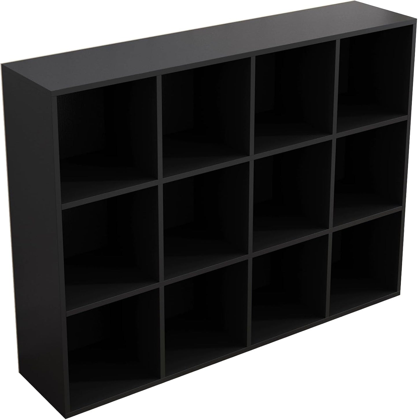 12-Cube Storage Shelf Bookcase - Stylish Wooden 3-Tier Design