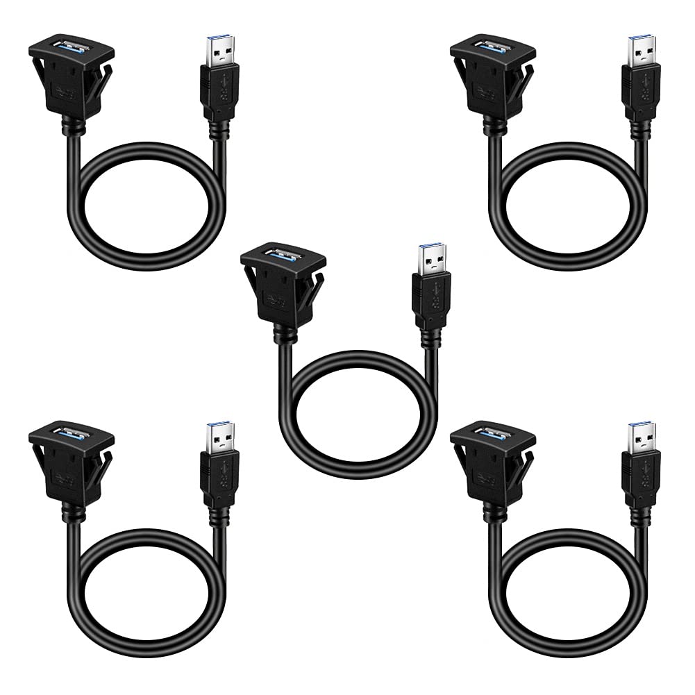 BATIGE 5 Pack USB 3.0 Flush Mount Extension Cable for Vehicles