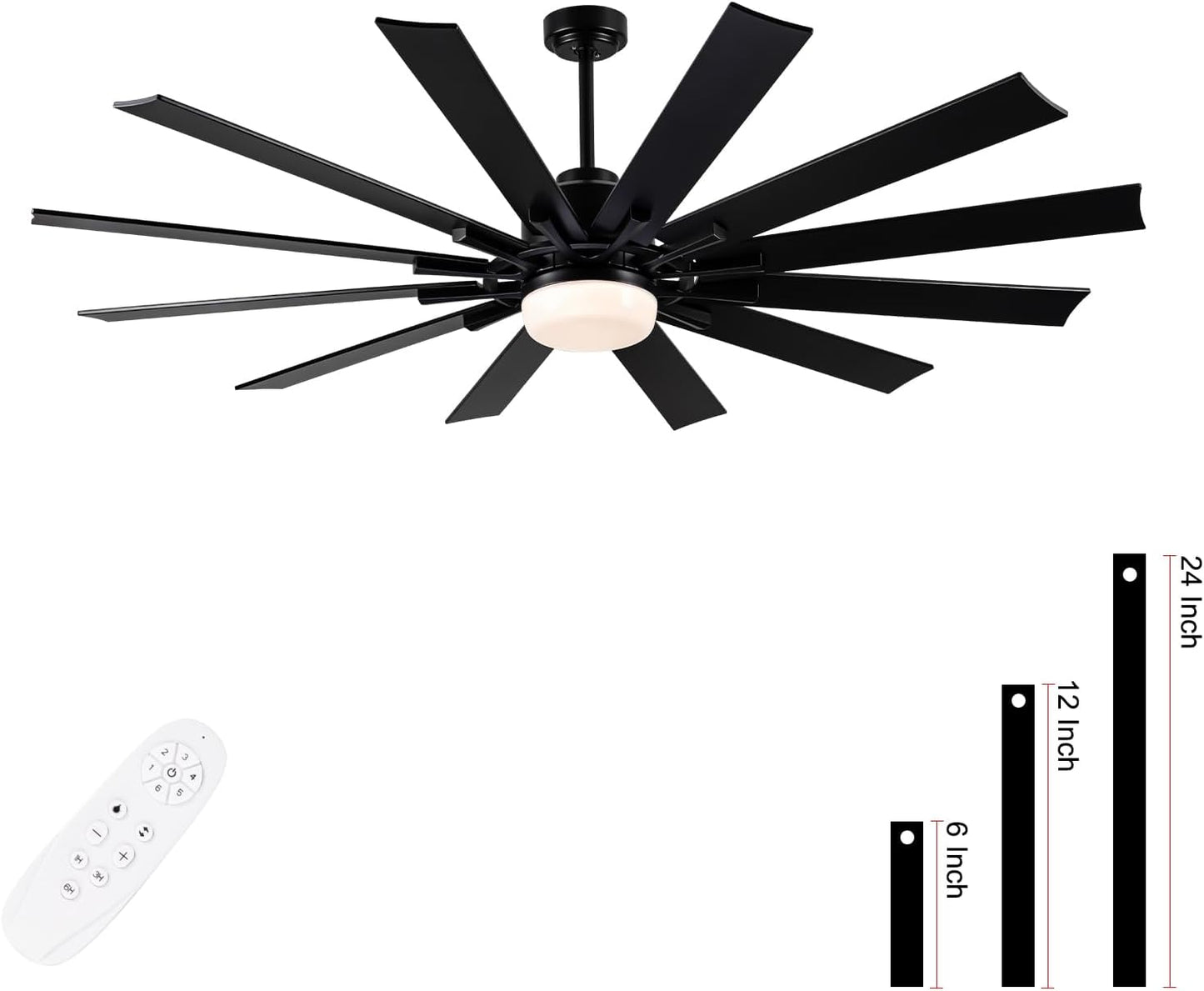 72 Inch Large Ceiling Fan with Light and Remote Control Features