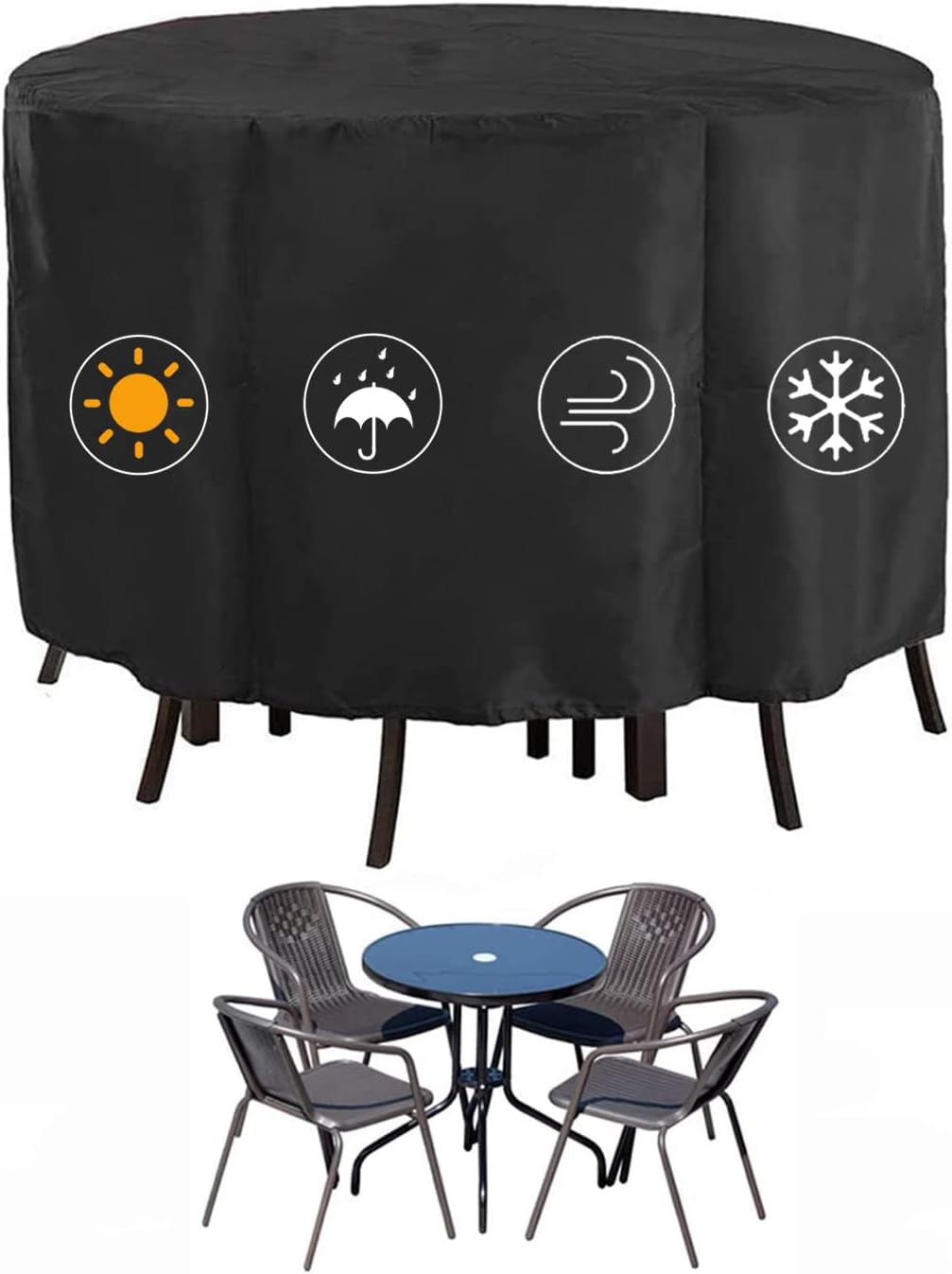 Kingling Waterproof Round Outdoor Table Cover for All Seasons