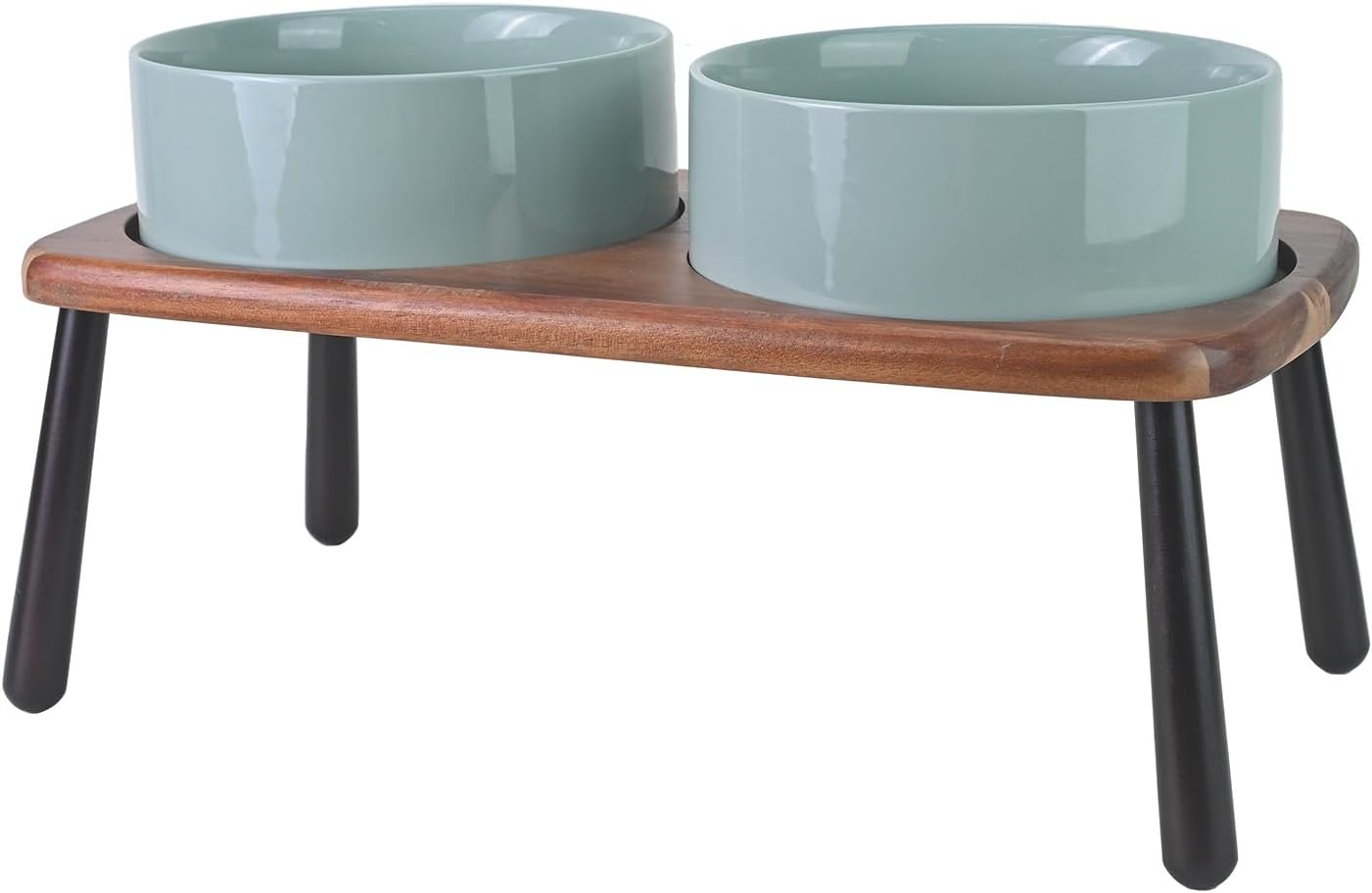 Elevated Dog Bowls Set with Acacia Bamboo Stand for Pets