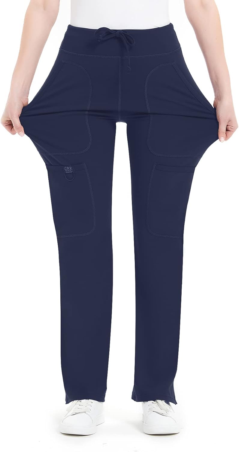 QBK Yoga Scrub Pants for Women - Comfortable Mid Rise Cargo Style