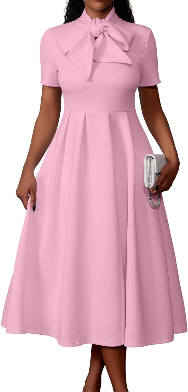 Elegant Casual Short Sleeve A-Line Dress with Pockets for Women