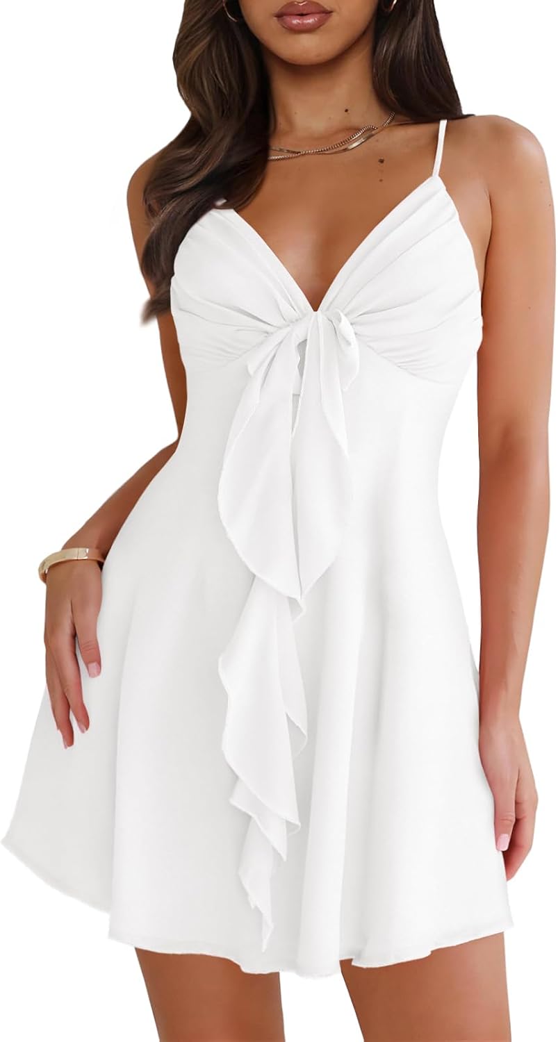 Women Sleeveless Sexy V Neck Summer Dress for Casual Beach Parties
