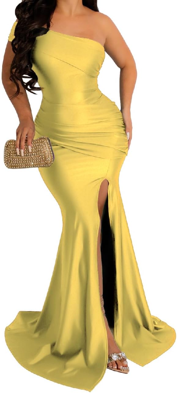 A ADILACA Women's Off Shoulder High Split Long Formal Dress