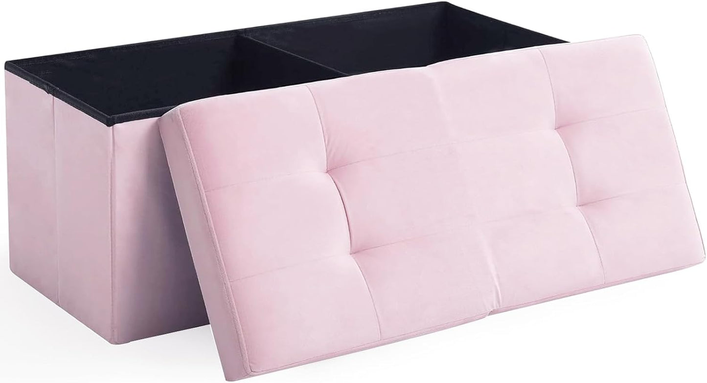 CUYOCA Storage Ottoman Bench: Stylish Velvet Pink Footrest