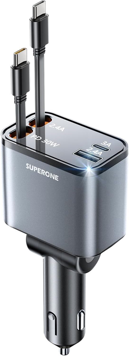 69W Fast Retractable Dual Type C Car Charger
