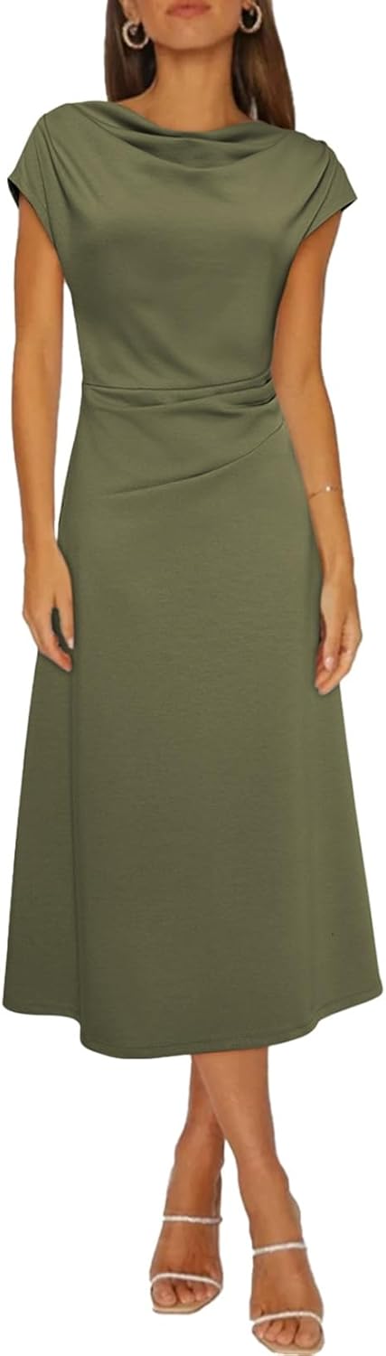 Stylish Women's Spring Summer Cowl Neck Midi Dresses for Parties