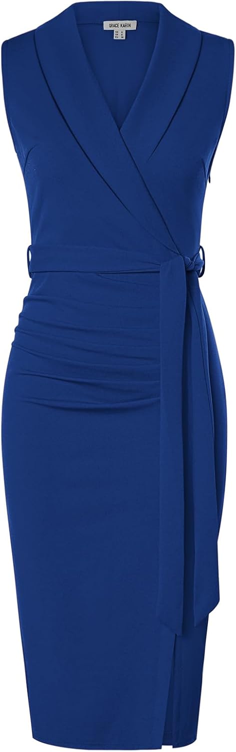 GRACE KARIN Women's Sleeveless Ruched Bodycon Office Dress