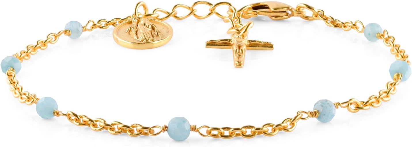 Gemstone Bracelets for Women with Virgin Mary Cross Charm