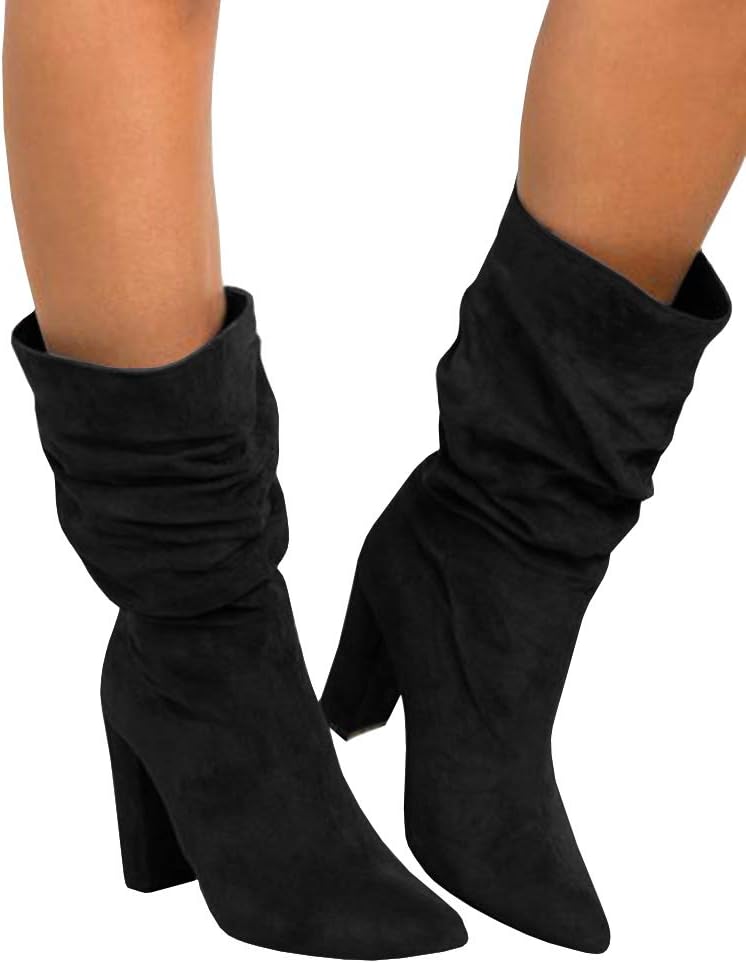 Syktkmx Womens Winter Slouchy High Heel Boots for Style