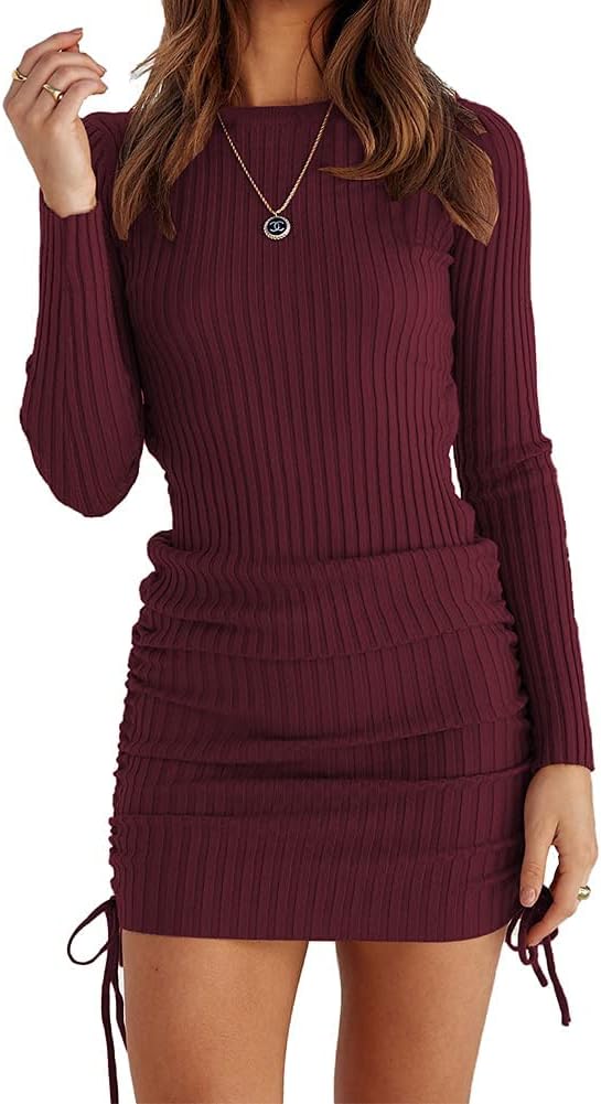 OWIN Women's Long Sleeve Bodycon Mini Dress with Ruched Detail