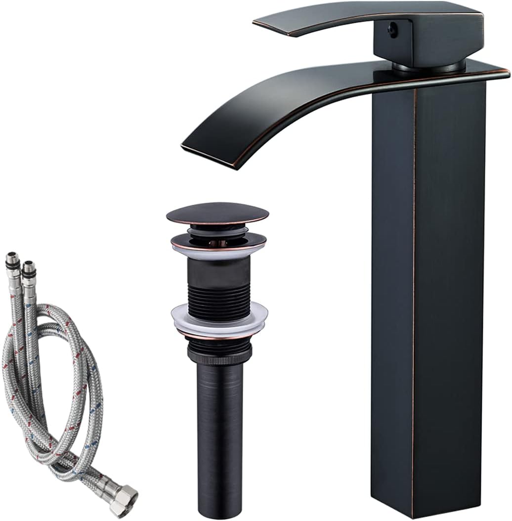 Vessel Sink Faucet with Modern Waterfall Design in Oil Rubbed Bronze