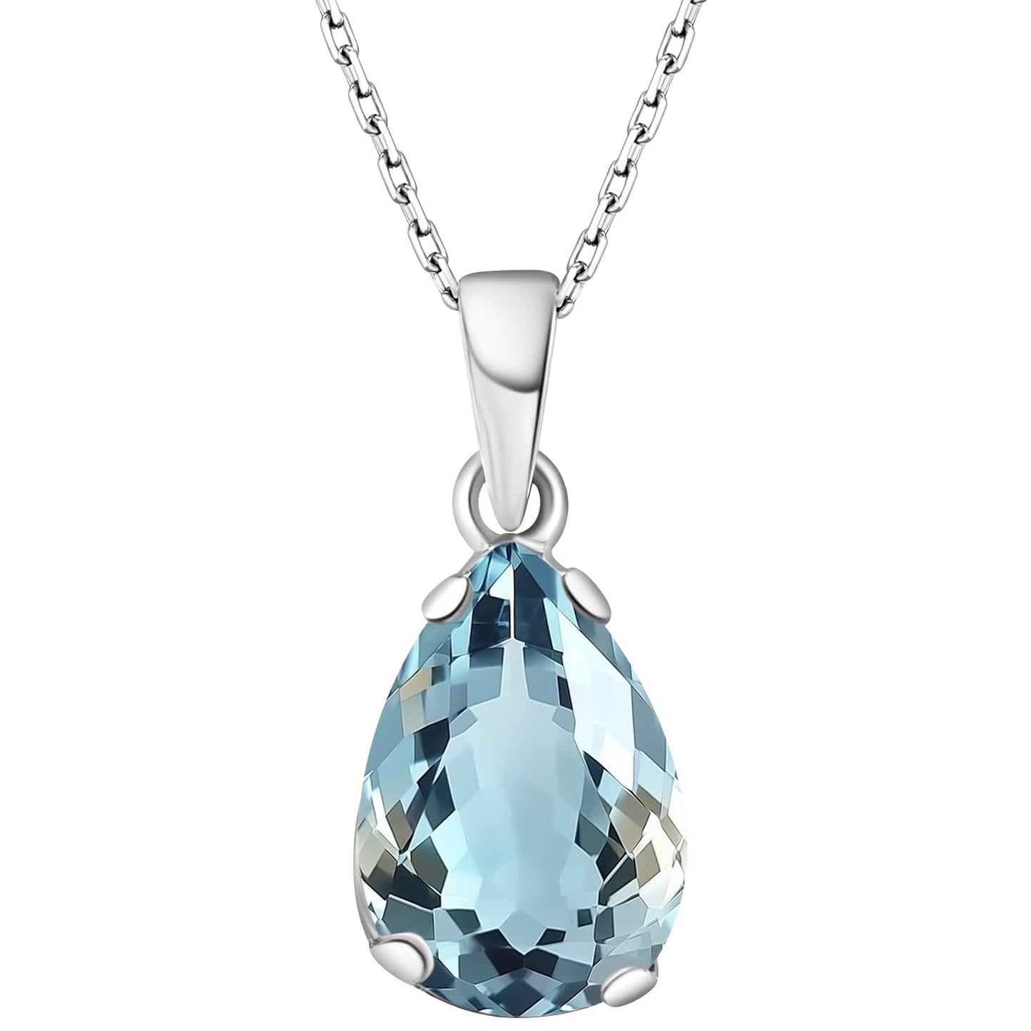 925 Sterling Silver Blue Topaz Teardrop Necklace for Women