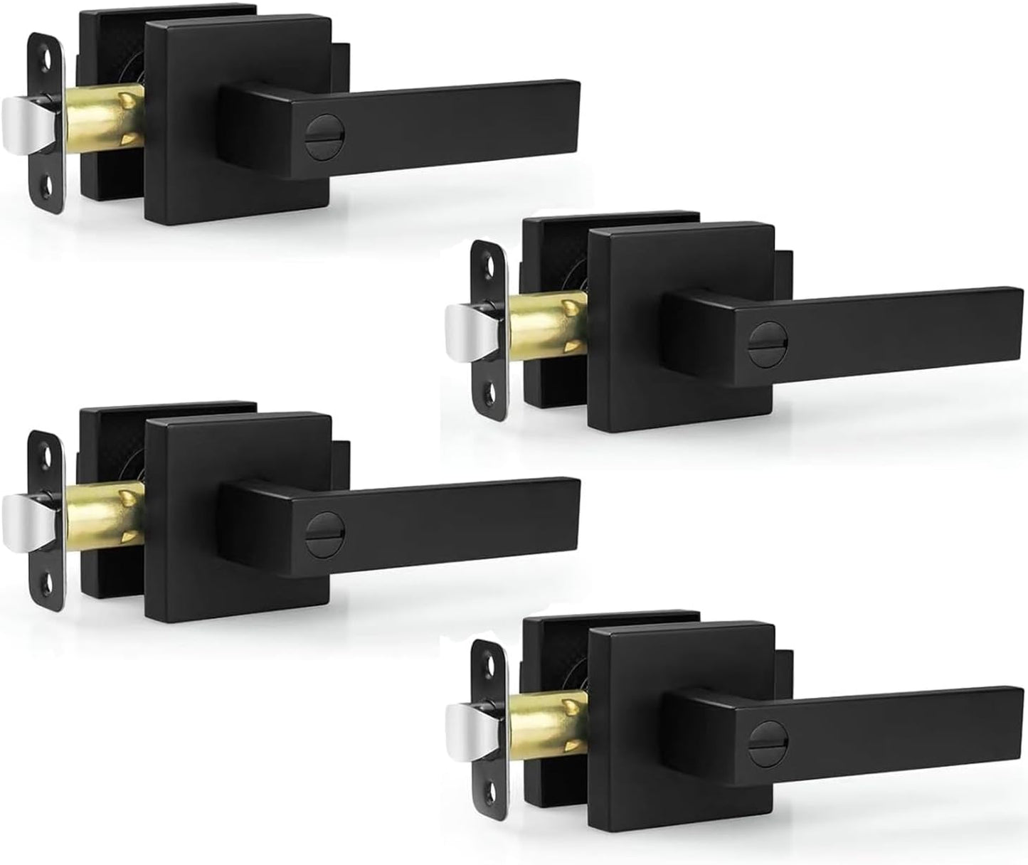 4 Pack Black Door Handles - Keyless Privacy Door Levers Set