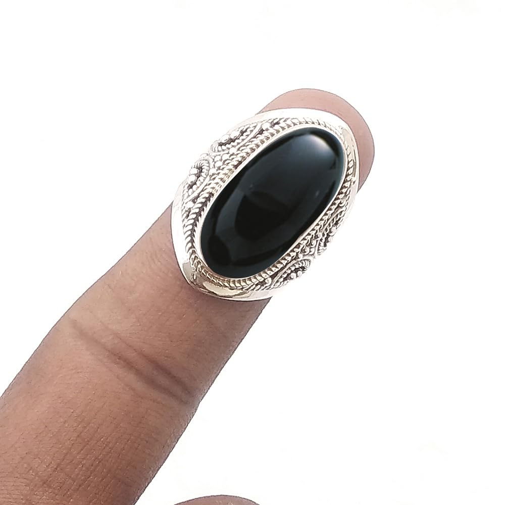 925 Sterling Silver Ring with Black Onyx for Women - Dainty Design