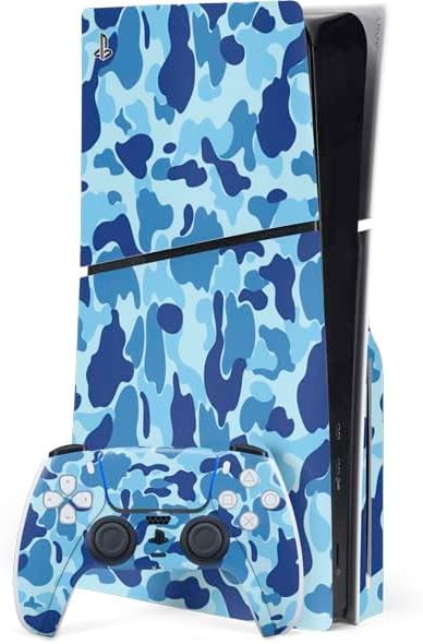 PS5 Slim Skin: Light Blue Street Camo Design
