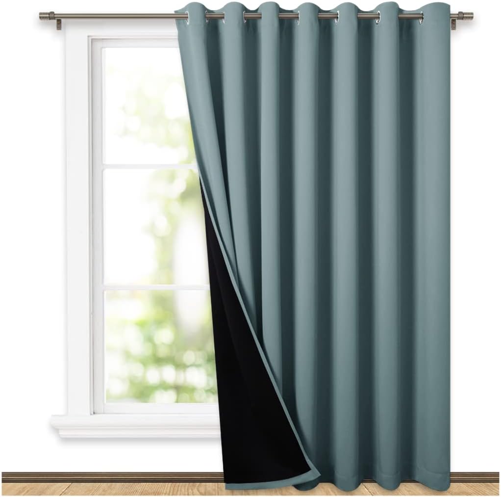 NICETOWN Greyish Blue Blackout Room Divider Curtains for Patio
