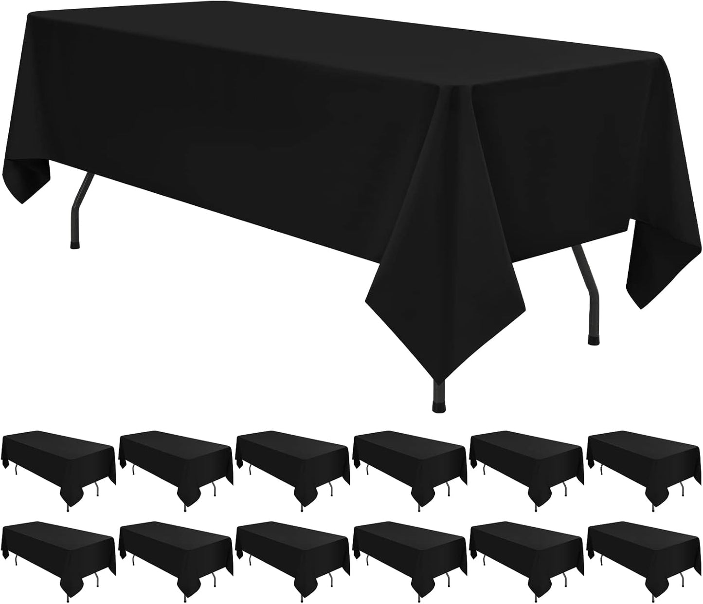 Premium 12 Pack Black Polyester Tablecloths for 8 Foot Tables