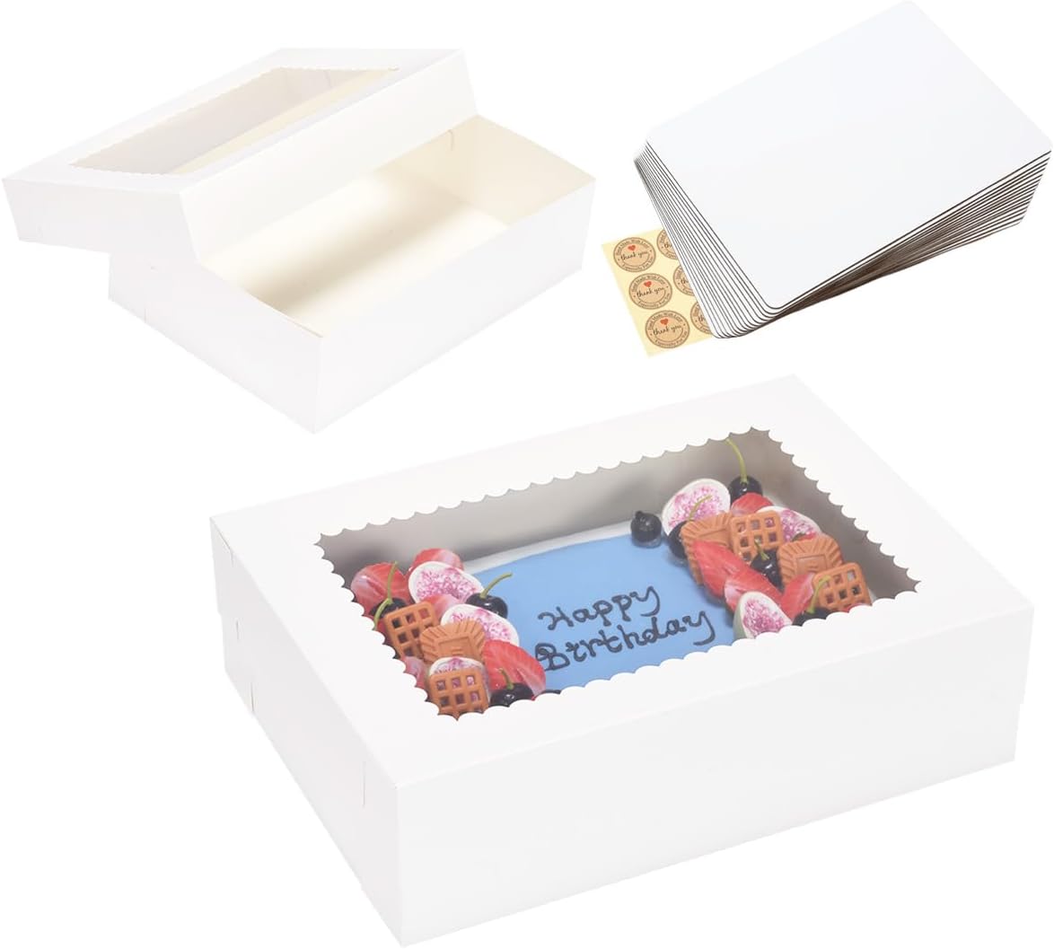 JJO Cake Boxes with Cake Board for Quarter Sheet Cakes and More