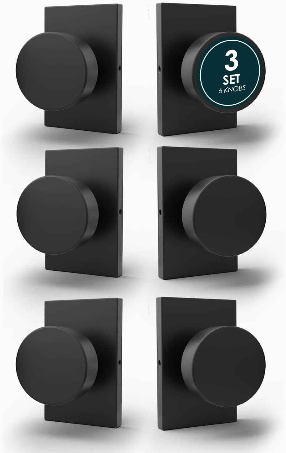 Dummy Door Knob Set - Heavy Duty Matte Black 6 Pack