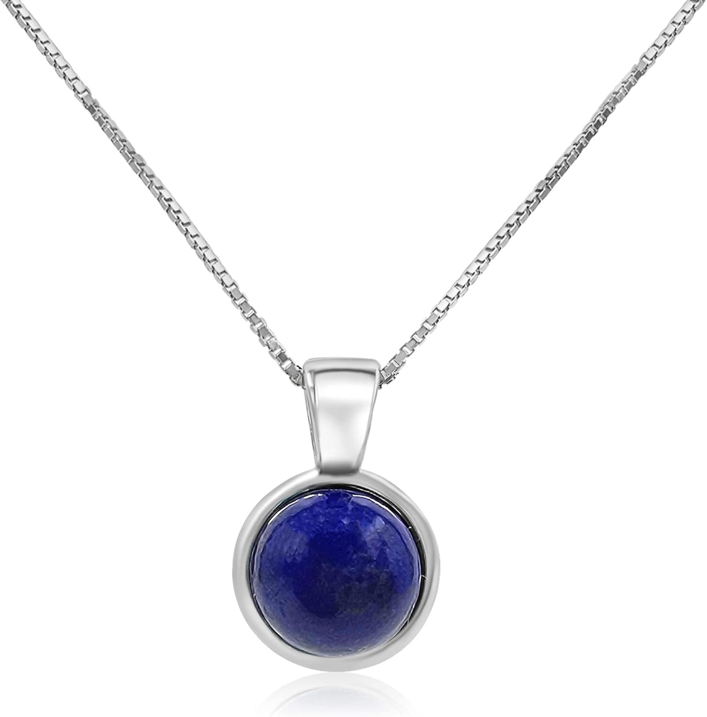 Natural Gemstone 8mm Round Pendant with White Gold Over Silver