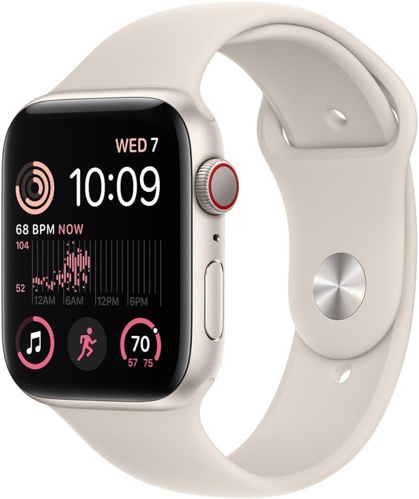 New Apple Watch SE (2nd Gen) - GPS + Cellular, 44mm, Starlight Renewed