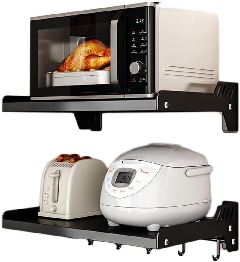Double Layer Wall Mount Microwave Shelf - Space-Saving Organizer