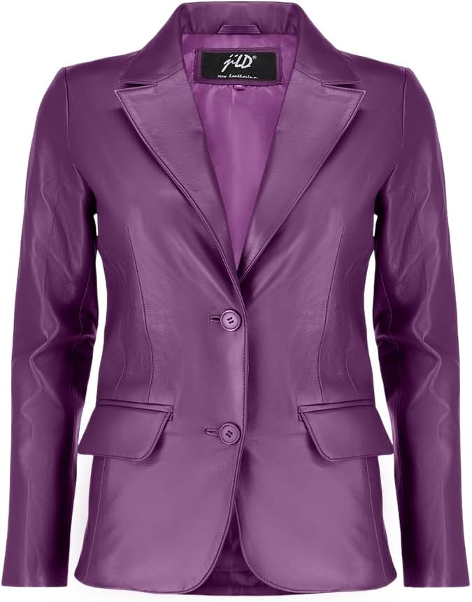 Classic 2-Button Lambskin Leather Blazer for Women - Stylish Coat